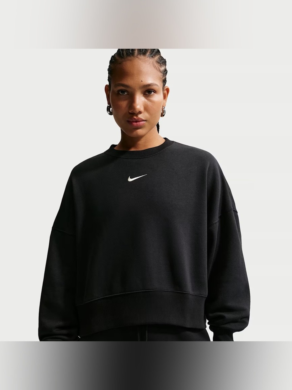 Nike Black Cropped Crewneck Sweatshirt with White Swoosh
